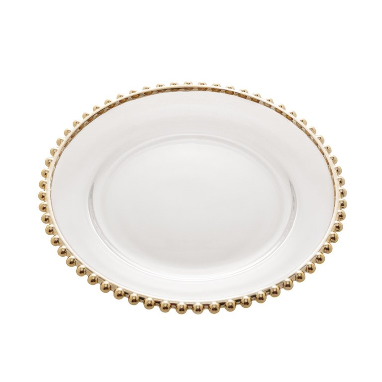 Prato Raso em Cristal Wolff Pearl Branco Borda Dourada 28cm Prato Raso em Cristal Wolff Pearl Branco Borda Dourada 28cm