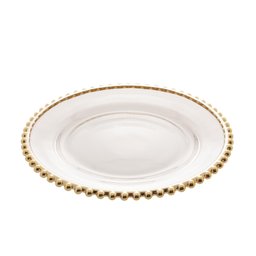 Prato Raso em Cristal Wolff Pearl Branco Borda Dourada 28cm - 2