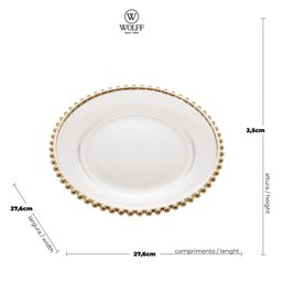 Prato Raso em Cristal Wolff Pearl Branco Borda Dourada 28cm - 6