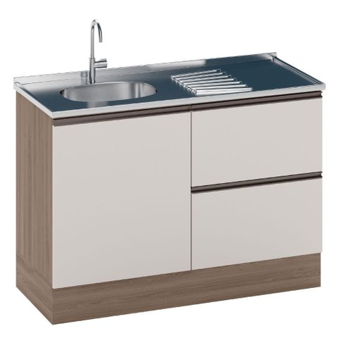 Balcão para Pia Etna 120 Cm 1 Porta Carvalho Oak Off White Poliman