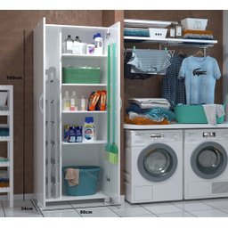 Armário para Área de Serviço Funcional Produtos e Limpeza Ajl Armário Multiuso Branco - 6