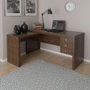 Ver imagem 3 de Mesa de Canto para Escritório em L Angular com 3 Gavetas Nogal