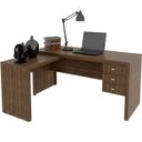 Ver imagem 1 de Mesa de Canto para Escritório em L Angular com 3 Gavetas Nogal