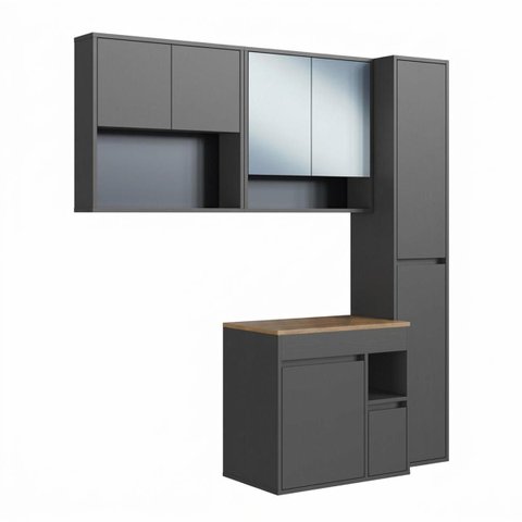 Conjunto Suspenso Banheiro Gabinete Espelheira Bangladesh 148,2cm Grafite Cj104