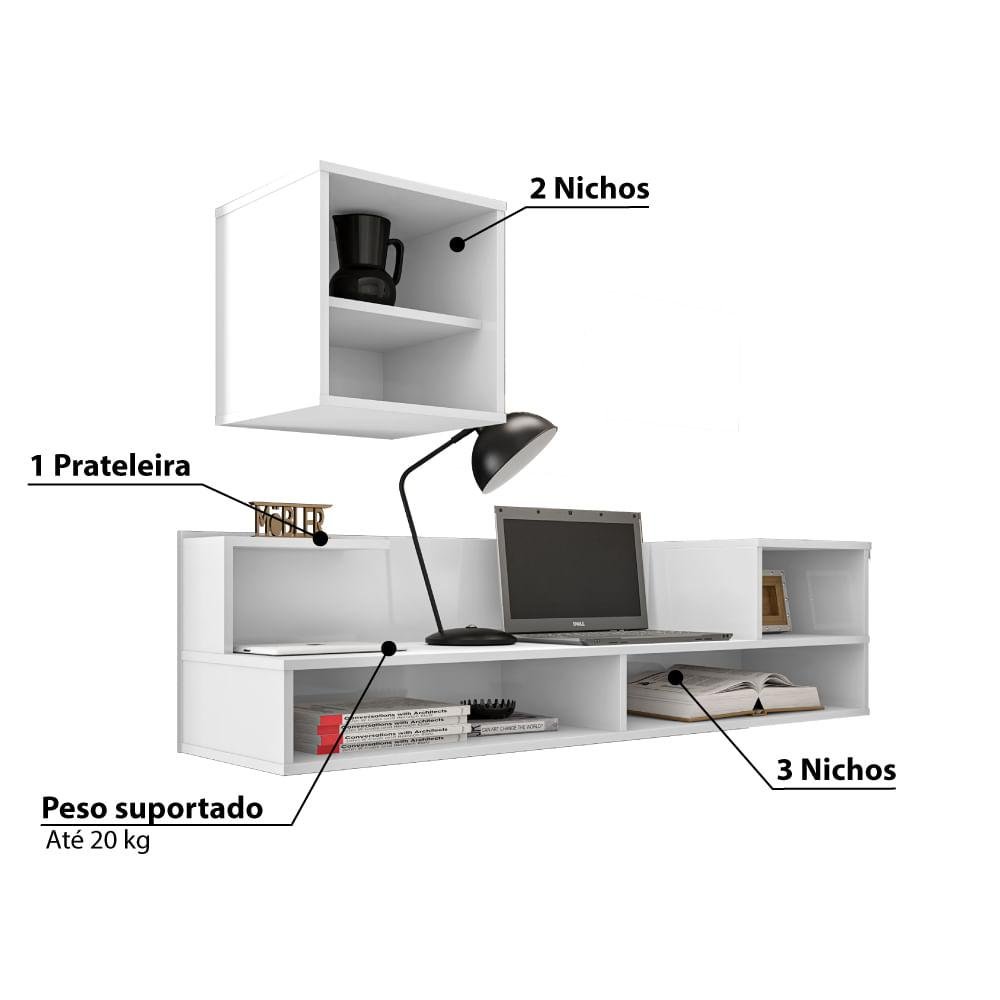 Escrivaninha Suspensa Tok com 5 Nichos - Branco - 3