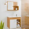 Conjunto Gabinete de Banheiro com Cuba Mármore e Espelheira:cinamomo/branco - 1
