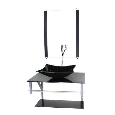 GABINETE DE VIDRO PARA BANHEIRO 60CM AC CUBA RETANGULAR PRETO FULL COM TORNEIRA CROMADA
