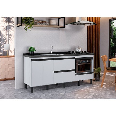 Gabinete Cozinha Mdf 1,74m Completo Brilho com Espaço Forno:branco