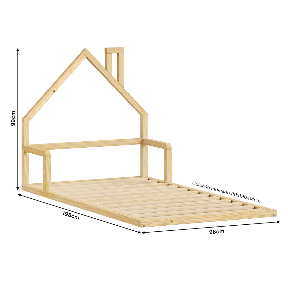 Cama Infantil Solteiro Madeira Montessoriana de Chão Eloa Natural - 7