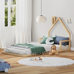 Cama Infantil Solteiro Madeira Montessoriana de Chão Eloa Natural - 1