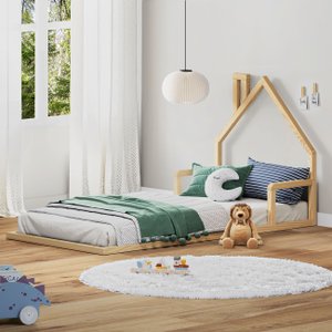 Cama Infantil Solteiro Madeira Montessoriana de Chão Eloa Natural