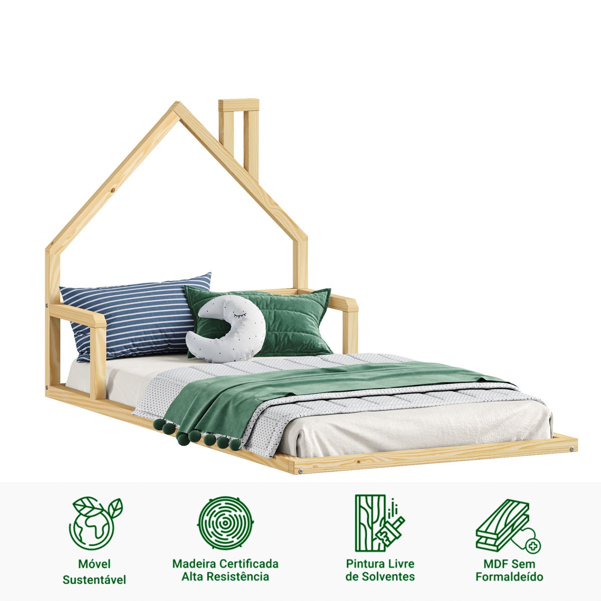 Cama Infantil Solteiro Madeira Montessoriana de Chão Eloa Natural - 6