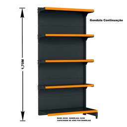 Gondola Parede 170 Fit Continuação Preto 5 Bandeja Pe Laranja - 2