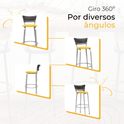 Kit 4 Banquetas Alta Vime Junco Degradê Sacada Àrea Gourmet Balcão Ilha Bancada bar piscina Cozinha - 5