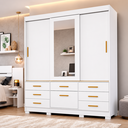 Ver imagem 1 de Guarda Roupa MDF 3 Portas de Correr Espelho 7 Gavetas 1 Sapateira e 8 Pés Lais - Panan