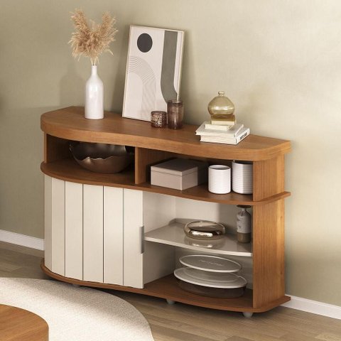 Buffet Aparador Th Shop Retangular 1 Porta MDF MDP 120cm Cinamomo Off White Artely