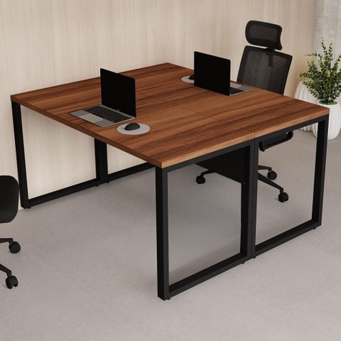 Plataforma de Trabalho 1,40 m X 1,20 m 2 Pessoas Design Industrial 100% MDF F5 Office Cor:Nogal com