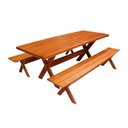 Ver imagem 1 de Conjunto Mesa 2,5m e 2 Bancos Sem Encosto Madeira Maciça Angelim