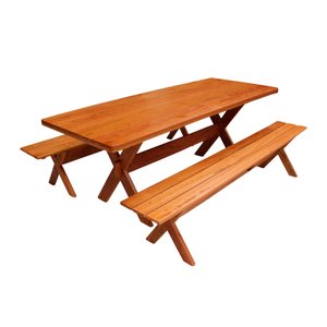 Conjunto Mesa 2,5m e 2 Bancos Sem Encosto Madeira Maciça Angelim