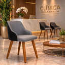 Ver imagem 1 de Cadeira Recepção Banqueta Million Linho Cinza Couro Preto Luxo