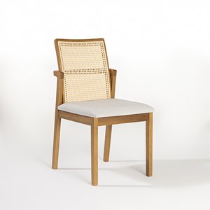 Cadeira de Madeira Maciça Hermes Tela no Encosto Cappuccino / Linho