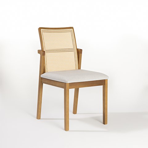 Cadeira de Madeira Maciça Hermes Tela no Encosto Cappuccino / Linho