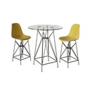 Ver imagem 1 de Jogo Mesa Bistrô Eames Vidro 60Cm 2 Banquetas Amarela Base Ferro Preto - Cor: Branco
