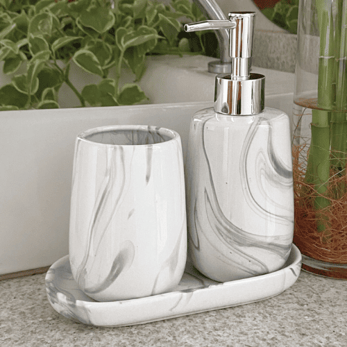 Kit Lavabo Banheiro Luxo Marmorizado Dispenser Líquido / 482 - 2
