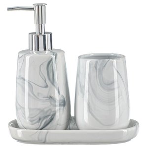 Kit Lavabo Banheiro Luxo Marmorizado Dispenser Líquido / 482