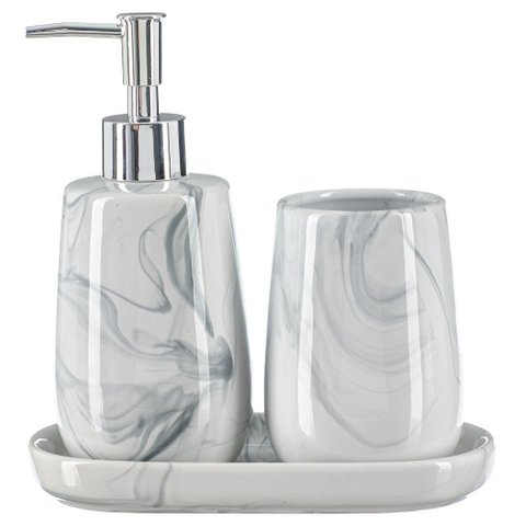 Kit Lavabo Banheiro Luxo Marmorizado Dispenser Líquido / 482