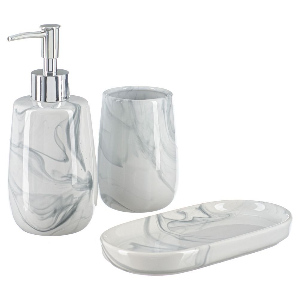 Kit Lavabo Banheiro Luxo Marmorizado Dispenser Líquido / 482 - 4