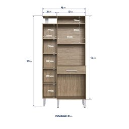 Armário Alto Balcão Multiuso Para Cozinha Nicho Microondas 5 Portas 1 Gaveta Marrom Madeira e - 2
