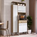 Ver imagem 1 de Armário Alto Balcão Multiuso Para Cozinha Nicho Microondas 5 Portas 1 Gaveta Marrom Madeira e