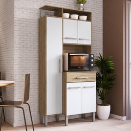 Armário Alto Balcão Multiuso Para Cozinha Nicho Microondas 5 Portas 1 Gaveta Marrom Madeira e - 1