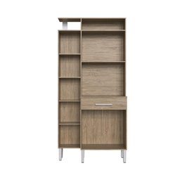 Armário Alto Balcão Multiuso Para Cozinha Nicho Microondas 5 Portas 1 Gaveta Marrom Madeira e - 5