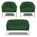 Ver imagem 1 de Sofá Namoradeira e 2 Poltronas Pé de Ferro Dourado Stella Veludo D03 - D'Rossi Verde