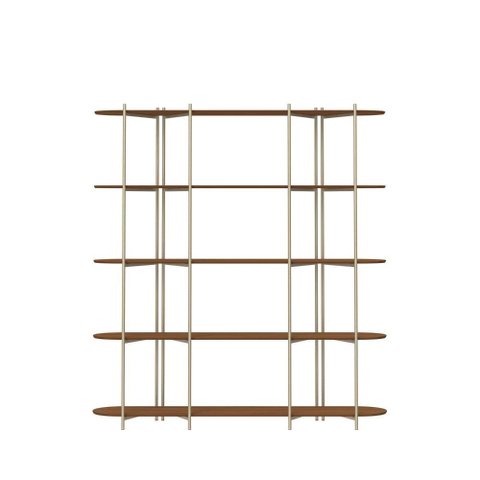 Estante de Livros 5 Prateleiras Aço com Mdf Enya 180 Cm - Canella C/ Champanhe