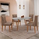 Ver imagem 1 de Mesa de Jantar Copper 120cm MDF Vidro com 4 Cadeiras Moderna Veludo Capuccino/Off/Nat/Serig Off