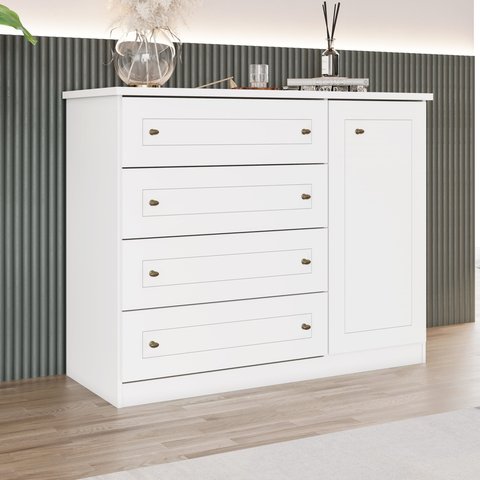 Cômoda 1 Porta 4 Gavetas Branco HP Americano