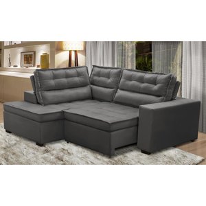 Sofá de Canto Retrátil e Reclinável com Molas LE 2,50x2,00m Viviane Suede Cinza Madelina Decor