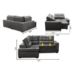 Sofá de Canto Retrátil e Reclinável com Molas LE 2,50x2,00m Viviane Suede Cinza Madelina Decor - 2