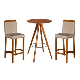 Conjunto Banquetas com Puxador Dubai Pés em Madeira Maciça Sacada Hall com Bistro Moderno Cor Bege - 1