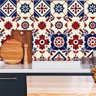 Adesivo de Azulejo Abstrato Bege, Vermeho e Azul Arte Destaque - 1