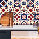 Ver imagem 1 de Adesivo de Azulejo Abstrato Bege, Vermeho e Azul Arte Destaque