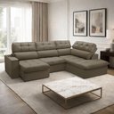 Ver imagem 3 de Sofá 4 Lugares Retrátil Reclinável Chaise Direito 288cm Solin F04 Veludo Marrom Claro - Lyam Decor