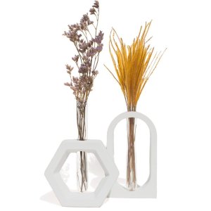 Vaso Decorativo Janela e Hexa 2 Pçs Conjunto Decoração Sala e Casa - Cinza