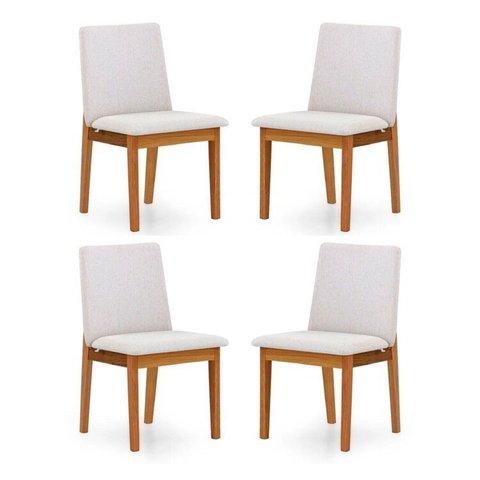 Kit 4 Cadeiras para Sala de Jantar Estofada Madeira Maciça Cecília Bege