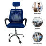 Cadeira Escritório Diretor Oficial Tela Mesh Apoio Nuca - Preto Azul + E-book - 2