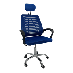 Cadeira Escritório Diretor Oficial Tela Mesh Apoio Nuca - Preto Azul - 1