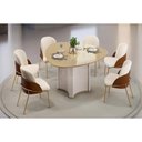 Ver imagem 3 de Conjunto Mesa Chanel C/ Tampo Madeirado C/ Vidro Orgânico 136x136cm e 6 Cadeiras Vitta Off White/